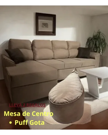 SOFA NEW SAN LORENZO 3L + CHAISE MARRÓN + PUFF DE REGALO